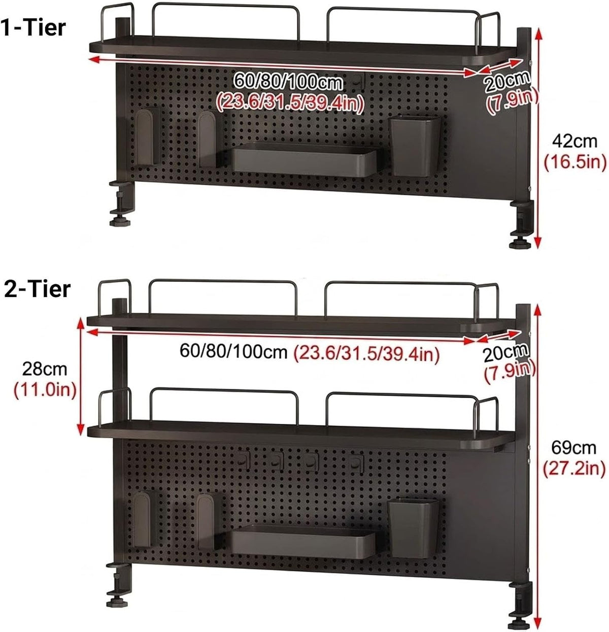 Desk Hutch Dorm, Clamp-on Desktop Bbookshelf Organizer With Pegboard - Image 2
