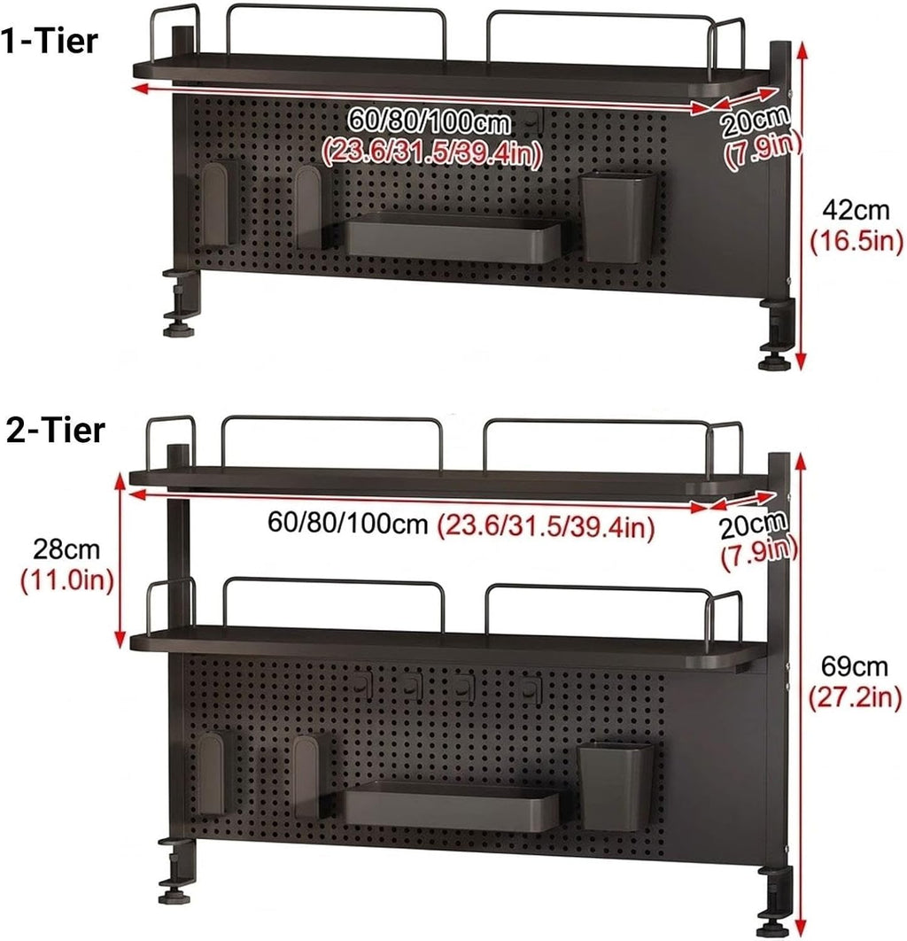 Desk Hutch Dorm, Clamp-on Desktop Bbookshelf Organizer With Pegboard - Image 2