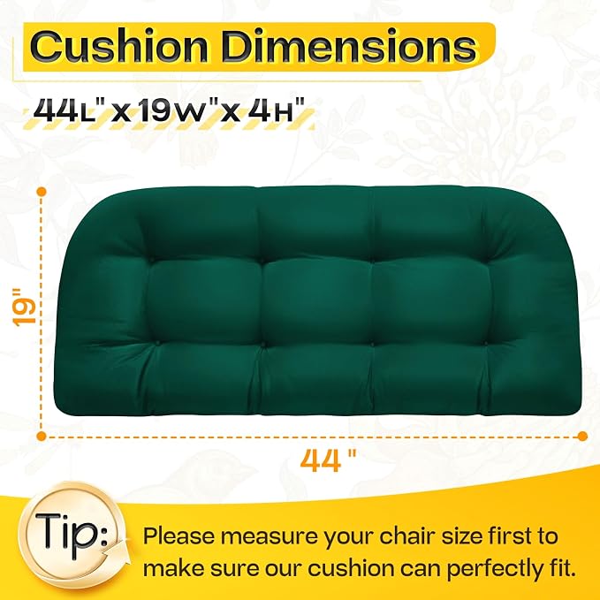 MAGIC ELEPHANT Outdoor Bench Cushion, Memory Foam Loveseat Cushion for Patio Furniture Wicker Chair, Settee Porch Swing Seat Cushion, 44 x 19 Inches (Green) - Image 2