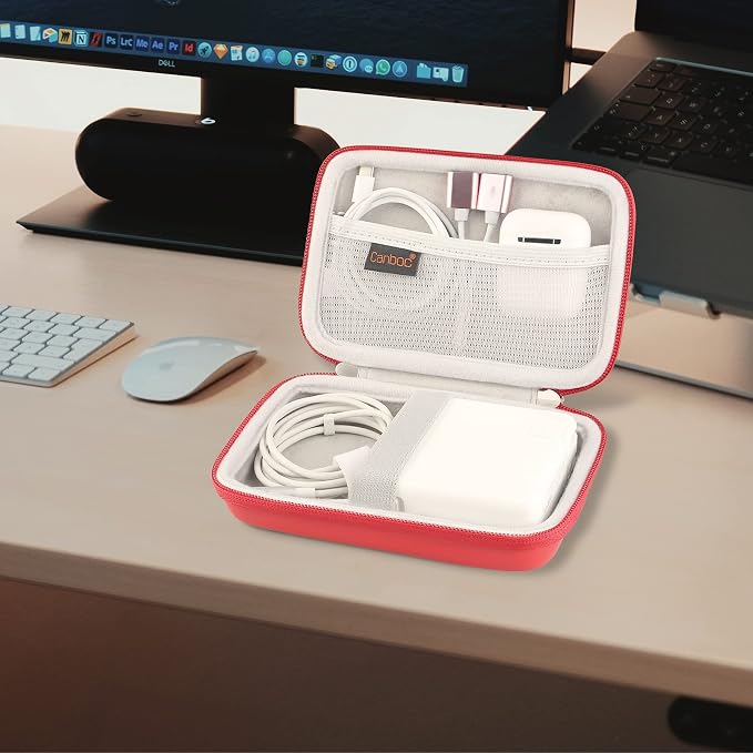 Canboc Carrying Case for MacBook Air Pro Charger MagSafe/MagSafe 2 Power Adapter, iPhone 16/16 Pro MagSafe Charger, USB C Hub, Type C Hub, USB Multiport Adapter, Hard Shockproof Bag, Red - Image 7