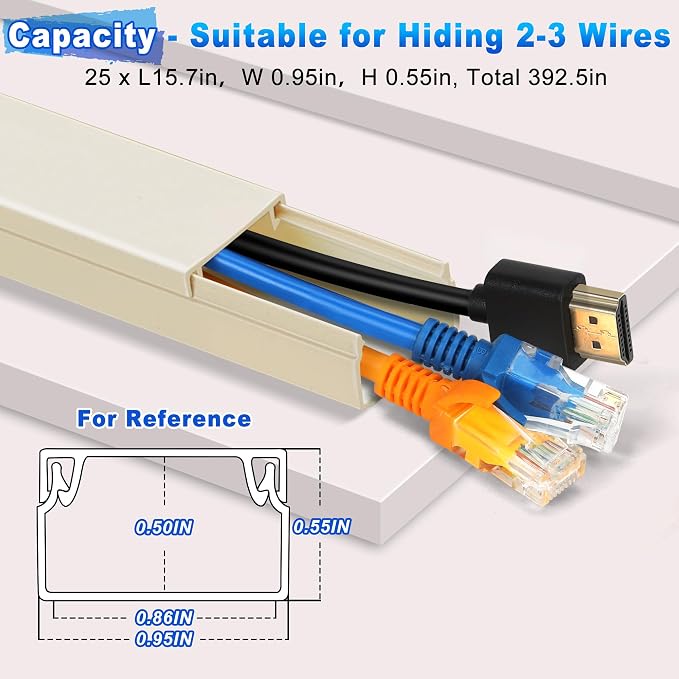 392.5in Wire Covers for Cords Kit - Beige Cord Cover, Wall Wire Hiders, TV Cable Hider, Cord Hider - Mounted TV, Cord Concealer - 25 x 15.7 W 0.95H 0.55in - Image 2