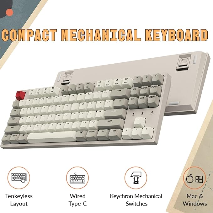 Keychron C1 Hot-swappable Wired Mechanical Keyboard for Mac Layout, Keychron Mechanical Brown Switch/USB Type-C Cable/Double-Shot ABS Keycaps Tenkeyless 87 Keys Computer Keyboard for Windows PC - Image 5