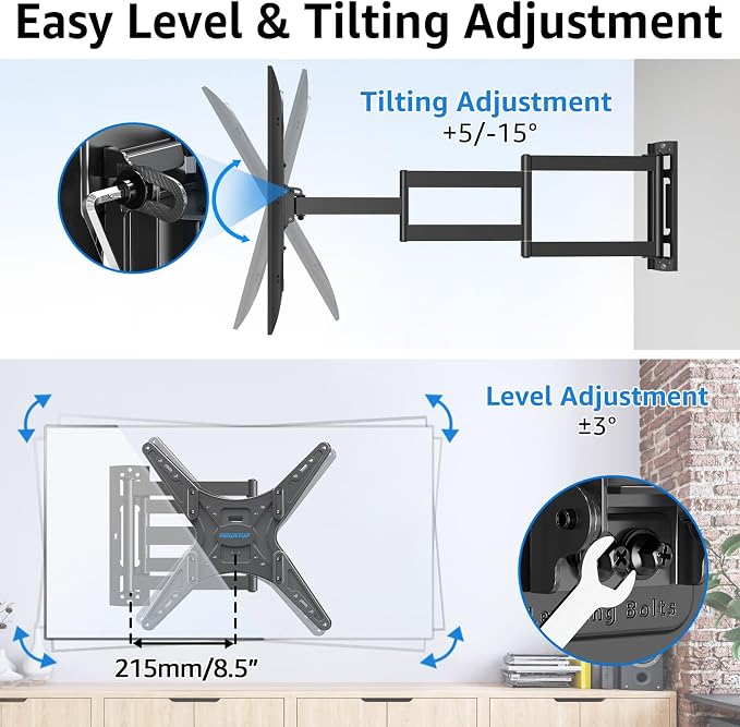 MOUNTUP Corner TV Wall Mount for Most 26-65 Inch TVs, Long Arm TV Mount with 30 Inch Extension Arm, Smooth Swivel Tilt Single Stud Full Motion Bracket Max VESA 400x400mm, 77 lbs Heavy Duty, MU0057 - Image 4