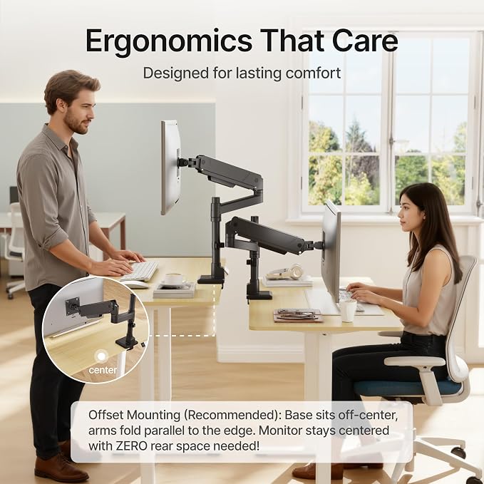 monTEK Tall Single Monitor Arm for 17 to 45 Inch Screen, Holds 35 Lbs | Adjustable Upgraded Heavy Duty Ultrawide Monitor Arm with C Clamp, Grommet Base, Cable Management, VESA 75/100mm - Image 8
