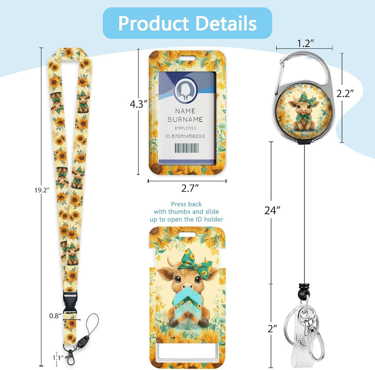 Highland Cow Lanyards for ID Badges, Badge Holder Retractable Clip - Image 4