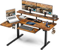 59 Inch L Shaped Standing Desk with Shelves and Keyboard, Electric Corner Standing Desk Adjustable Height, Sit Stand Computer Table with Reversiable Splice Board，Rustic Brown by Acrolix