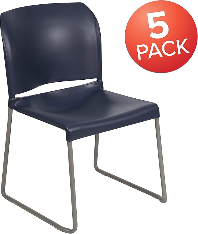 Flash Furniture Hercules Series Contoured Stacking Chairs for Waiting Rooms and Offices, Ergonomic Lobby Chairs with Curved Back, Set of 5, Navy | Sled Base, Powder Coated, Contoured, 880 LBS. Weight Capacity - Image 3