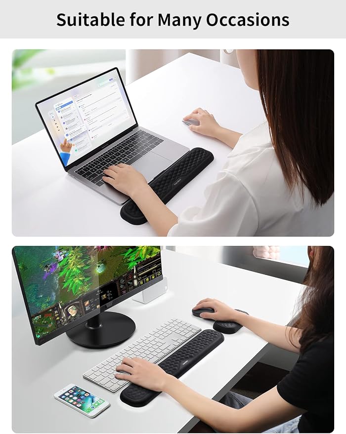 Vaydeer Wrist Rest for Keyboard and Mouse, Computer Ergonomic Wrist Support Pad Set, Soft Memory Foam Arm Cushion for Desk, Palm Hand Office Gaming Laptop Typing-Medium - Image 6