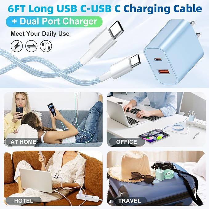 for iPhone 17 16 15 Charger Fast Charging, 4-Pack Dual Port 20W | USB C Charger Block with 6FT USB-C to C Cable Type C Wall Charger Block for iPhone 17/16/15 Plus/Pro Max/iPad - Image 7