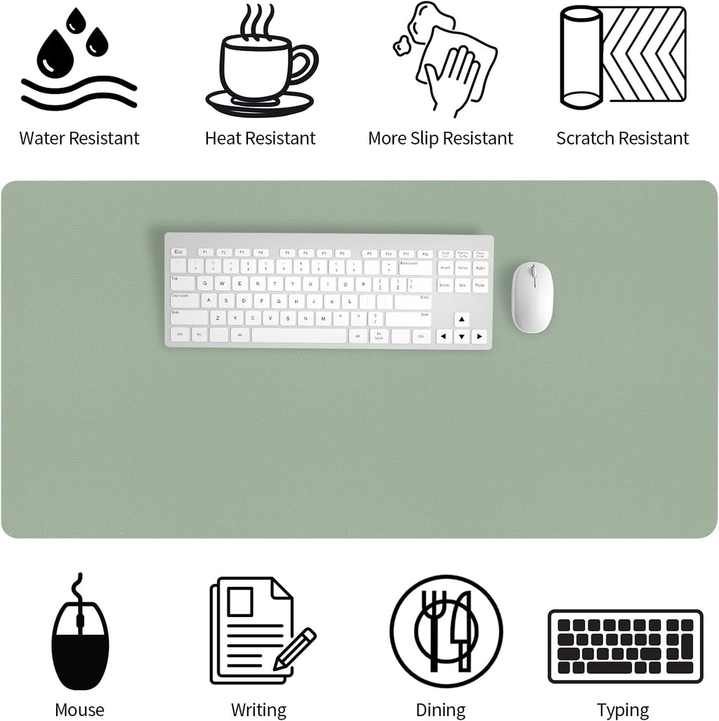 Leather Desk Mat, Large Mouse Pad, Non-Slip Desk Protector Mat, Leather Desk Blotter, Waterproof Desk Pad for Office Home Decor/Grey Green(31.5×15.7 Inches) - Image 5