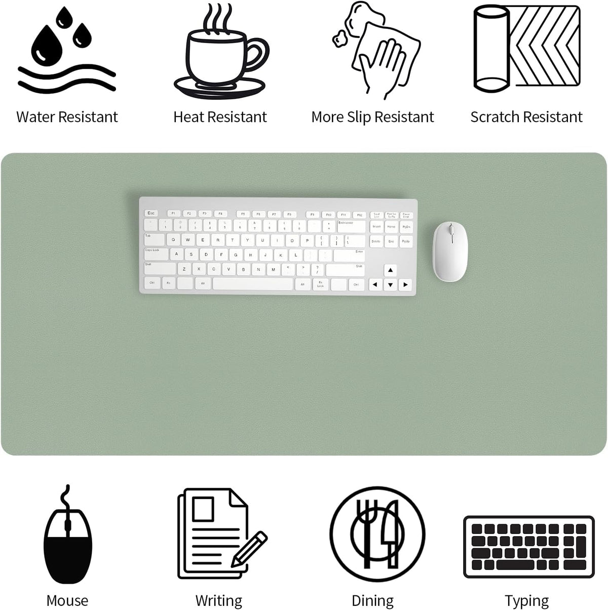 Leather Desk Mat, Large Mouse Pad, Non-Slip Desk Protector Mat, Leather Desk Blotter, Waterproof Desk Pad for Office Home Decor/Grey Green(31.5×15.7 Inches) - Image 5