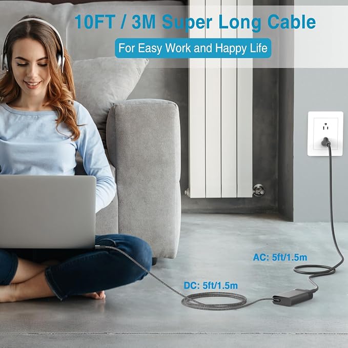 Laptop Charger for HP Spectre Envy Elite EliteBook X360 X2 2-in-1 Chromebook Pavilion Dragonfly, New Slim 65W 45W USB C Charger 10FT, Universal Type C Power Adapter, Super Durable, Original Quality - Image 6