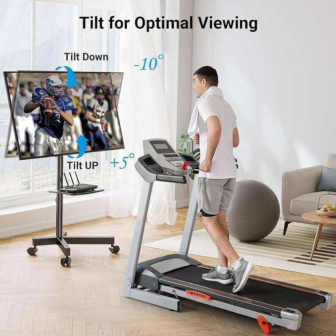 PERLESMITH Rolling TV Stand, Mobile TV Stand for 23-60 Inch LCD LED TVs, Tilt TV Stand Wheels Holds up to 88Lbs, Portable TV Stand for Bedroom with Shelf, Outdoor TV Stand Max VESA 400x400mm PSTVMC06 - Image 3