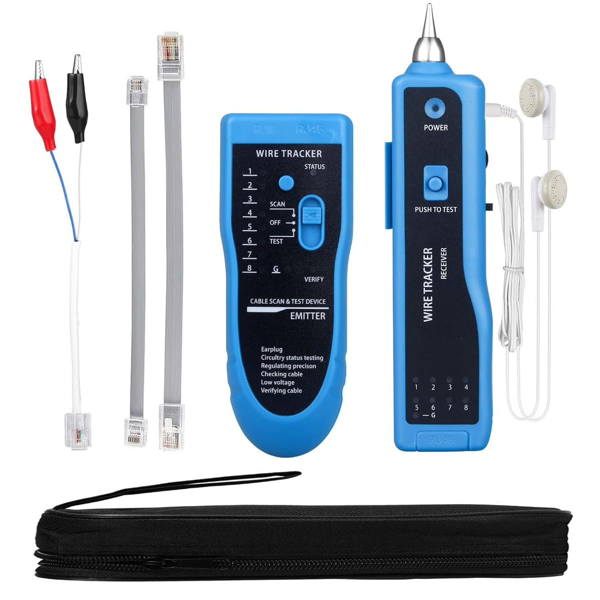 Cable Tracer Ethernet Network Cable Tester RJ45 RJ11 - Wire Toner Tracker CAT5 CAT6 Continuity Tester - Tone Generator and Probe Kit Telephone Line Finder Locator Detector Tool - Blue by Moocci