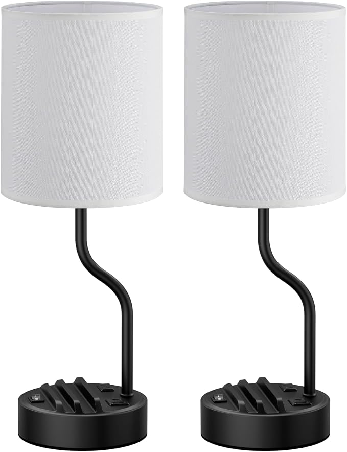 Bedside Lamps for Bedroom Set of 2-18" Table Lamp for Nightstand | Phone Stand, USB A+C Ports, AC Outlet, 3 Color Temperatures, LED Bulb Included, Desk Lamp for Living Room/Dorm,2-Pack - Image 9