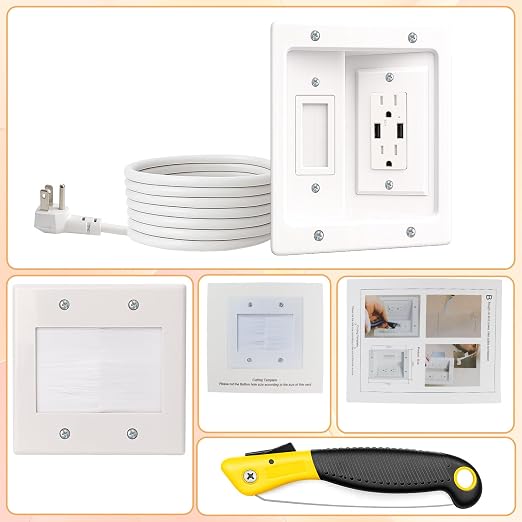 TV Cord Hider for Wall Mounted TV, in-Wall Cable Management System with Recessed Power Outlet, Power & Low Voltage Cable Concealer Kit for Clean and Organized Home Theater Setup(AC+ USB) - Image 7