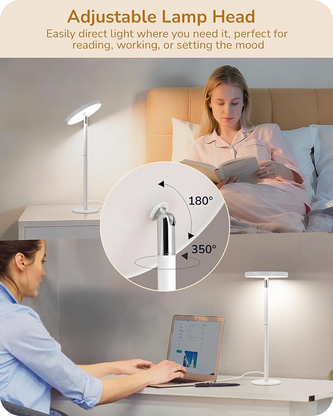 EDISHINE LED Desk Lamp, Table Lamp with High CRI 90+, 2 Adjustable Height | 5%-100% Dimmable & 3 Color Temperature, Touch Control, Modern Style for Home Office, Living Room, White - Image 3