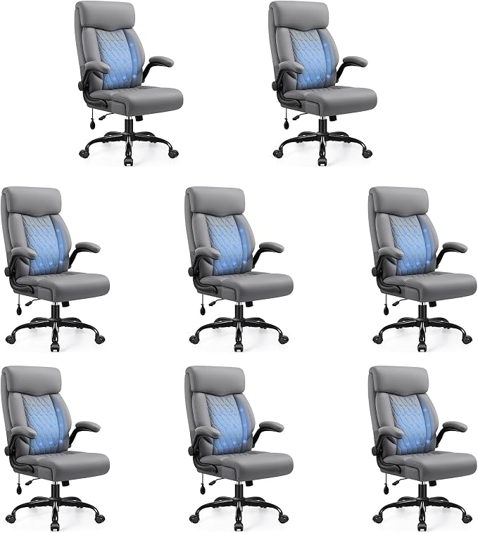 Ergonomic Office Chair with Lumbar Support, Executive Leather Computer Desk Chair with Flip Up Arms & Rocking Function, High Back Big and Tall Comfortable Gaming Chair for Home Office by Fidom