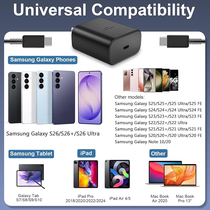 45W Super Fast Charger USB C Android Phone Type C Charger Fast Charging Block with 8FT Cord for Samsung Galaxy S26/S26 Ultra/S26+/S25 Ultra/S25/S24 Ultra/S24/S23 Ultra/S22/S21/S20/Note 10, Black - Image 7