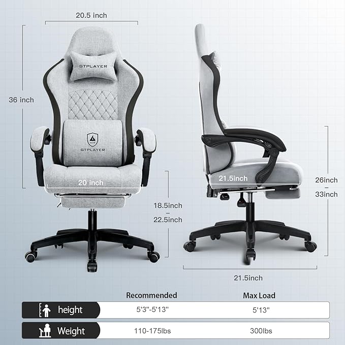 GTPLAYER Gaming Chair, Computer Office Chair with Pocket Spring Cushion, Linkage Armrests and Footrest, High Back Ergonomic Computer Chair with Lumbar Support Task Chair with Footrest - Image 3
