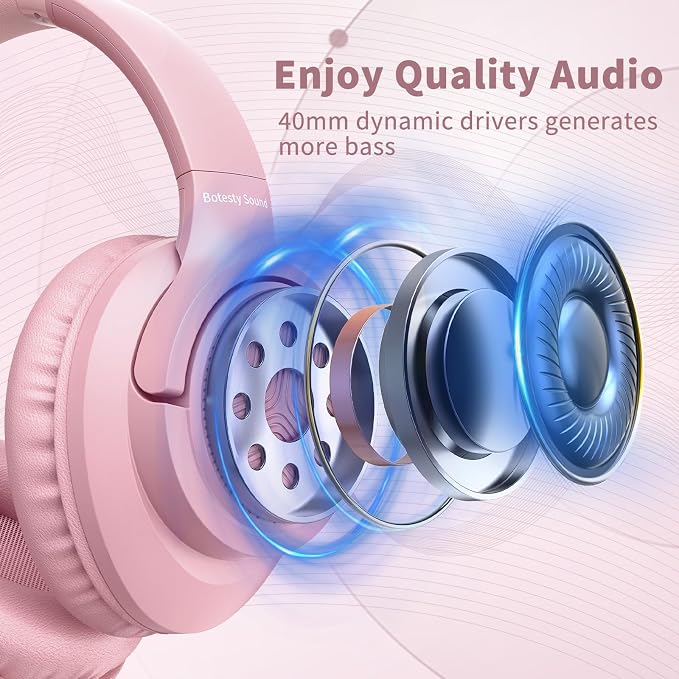 Botesty Sound Wired Headphones with Microphone, Over Ear 3.5mm Plug in Headphones with 4.9ft Tangle-Free Nylon Cord for Tablet, Laptop, MP3/4, School, Airplane Travel (Pink) - Image 7