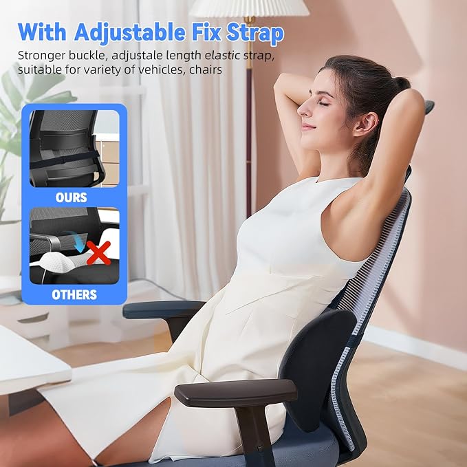 Lumbar Support Pillow for Office Chair and Car Seat, Lumbar Pillow with Adjustable Strap, Memory Foam Back Pillow for Lower Back Pain Relief, Back Support Pillow for Sitting, Driving, Traveling - Image 5