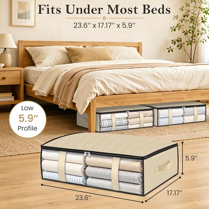 StorageRight Under Bed Storage Bags, 8 Pack, 40L, Beige | Breathable Non-Woven Fabric with a Clear Window and Zippered Top for Clothes, Comforters, Blankets and Seasonal Storage - Image 2