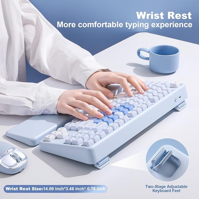 YUNZII B87 TKL Wireless Mechanical Keyboard (Blue Heart,Cocoa V2 Switch) | QMK/VIA, Wrist Rest, CreamyTyping, Cute MOA Keycaps, Gasket Mount, Hot Swap, RGB Backlit, NKRO, BT/2.4G/USB-C, for Win/Mac - Image 9