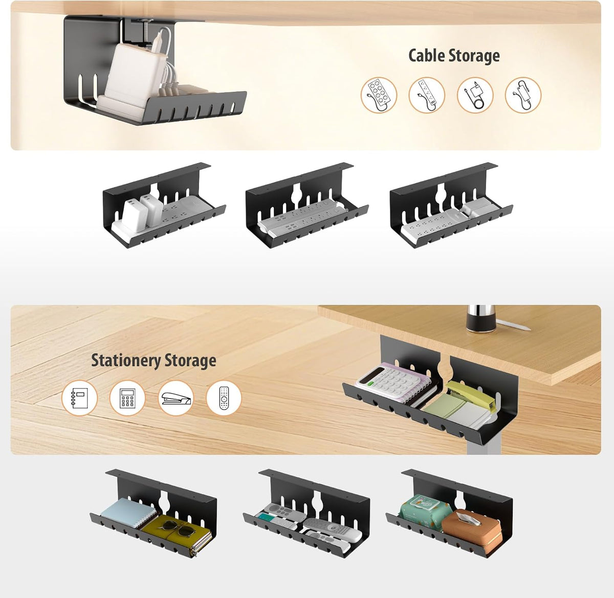 Under Desk Cable Management, Cord Management, Black, 17inch, 2 Set - Image 3
