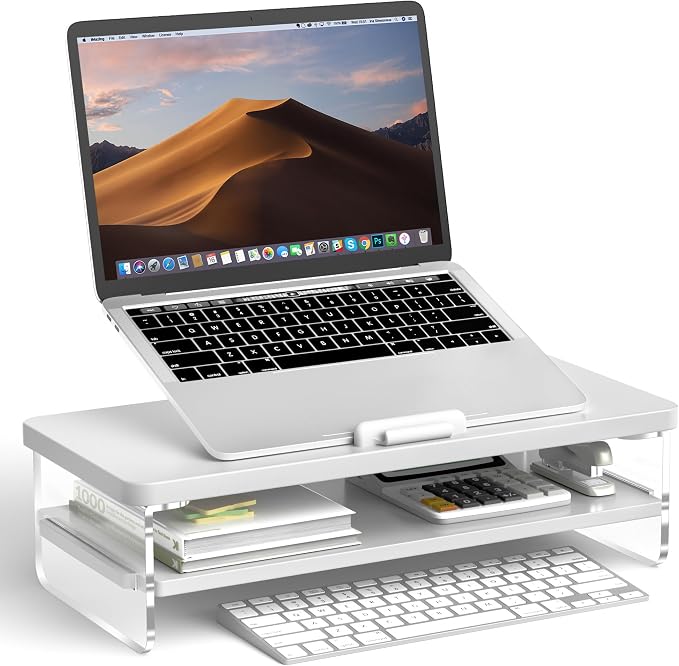 2-Tier Laptop Stand Adjustable Riser Holder,Ventilated Cooling Ergonomic | Computer Desk Organizer for 10-17.3" Notebook,Desktop Storage Compatible with MacBook,Dell,HP,Lenovo by AFOOYO