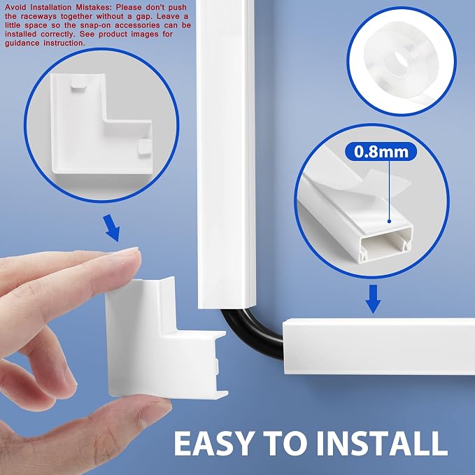 Cord Cover Wall Kit, YCLYC 157in Wire Covers for Cords - TV Cord Hider for 1 Thick Wire, Cable Hider for Wall Mount TV, Cable Cover Raceway White 10 x L15.7”, W0.78” H0.4” - Image 2