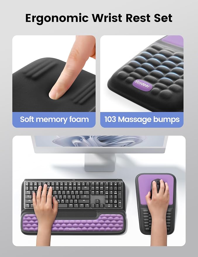 Vaydeer Keyboard Stand and Mouse Pad Set Wrist Rest, Computer Wrist Support Pad, Memory Foam Desk Cushion Mouse Support, Ergonomic Tilt Keyboard Riser Lift, Palm Hand Typing for Office, Home, Gaming - Image 5