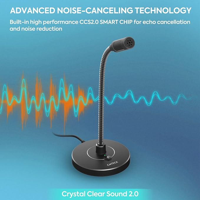 CMTECK USB Computer Microphone G009, Noise-Cancelling Recording Desktop Mic for PC/Laptop for Online Chatting, Home Studio, Podcasting, Gaming, Skype, YouTube with Mute Function(Windows/Mac) | Built-in pop filter and metal base. 360° adjustable neck, m... - Image 5