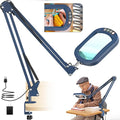 16" Extra Long Magnifying Glass with Light and Clamp, Real Glass, 5 Color Modes, Stepless Dimmable, Lighted Magnifier with Stand Hands Free, LED Swing Arm Desk Lamp for Close Work, Craft, Blue by JEEDEFI