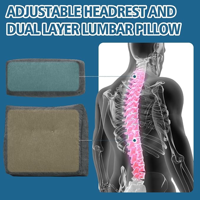Lumbar Support Pillow for Recliner Chair with Headrest, Dual-Layer Large Back Pillow for Deep Couch & Sofa, Memory Foam Lower Back Support Cushion Set for Sciatica Relief Dark Grey - Image 5