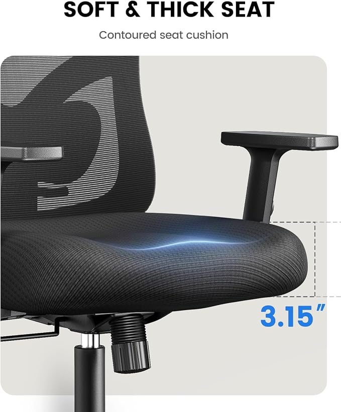 NOBLEWELL Ergonomic Office Chair with Padded Lumbar Support, 2D Headrest, Adjustable Armrests, Upgraded Contoured Seat Cushion, 130° Rocking Tilt, Computer Gaming Chair for Home Office, Pack of 2 - Image 4