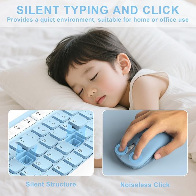 Wireless Keyboard and Mouse Combo Silent for Office and Home(Sky Blue-A) | 2.4G Full Size Silent Cordless Keyboard with Tilt Legs,3-Level DPI Quiet Mouse,for Windows/Mac OS/Desktop/Laptop/PC - Image 3
