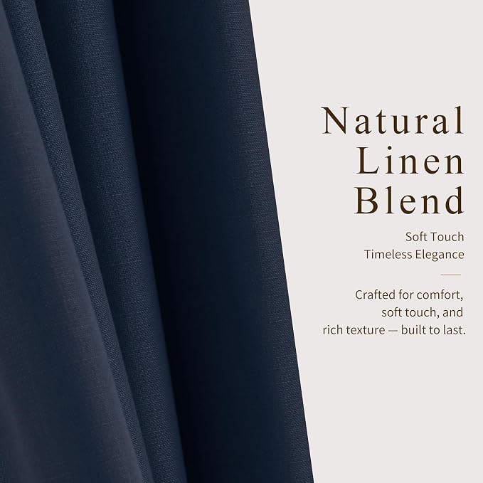 Hokibero Navy Blue Pleated Linen Curtains 84 Inch Long for Living Room | Light Filtering Sheer Curtain,Pinch Pleat Back Tab Hooks Rings,Farmhouse Textured Privacy Drapes for Bedroom Window,2 Panels - Image 5