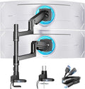 ARES WING Stack Dual Ultrawide Monitor Mount with USB A/C for 17 to 49 Inch | Pro Gas Spring, Aluminum Material, Flexible Screen Layouts, for 75/100 Vesa Mount, Hold 44 Lbs Each Arm, for Samsung Monitor by ARESWING