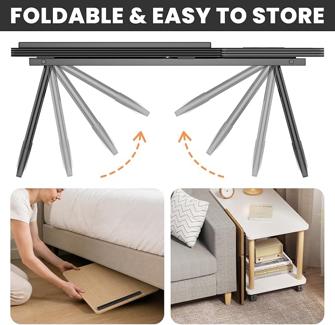 Laptop Bed Desk, 5-Angle Adjustable Bed Laptop Table with Cup Holder | Foldable Laptop Stand for Couch & Sofa, Portable Laptop Tray for Adults Writing Reading Eating, Walnut - Image 4