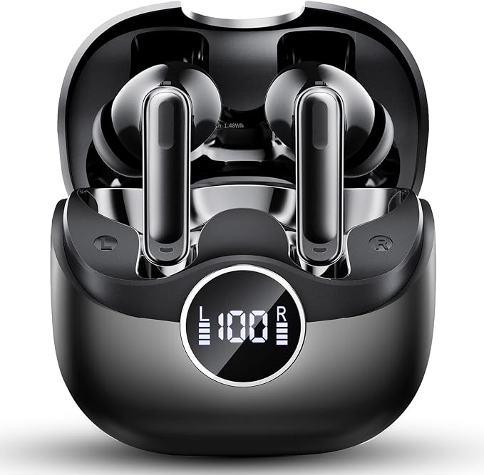 Adaptive Hybrid Active Noise Canceling 2026 Wireless Earbuds, 6 Mics ENC Clear Call Ear Buds, Hi-Res Audio Deep Bass Bluetooth 5.4 Headphones, 40H Playtime, Wireless Charging, LED, USB-C, Black by xinwld