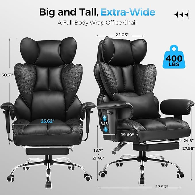 GTPLAYER Big and Tall Gaming Chair 400lbs Heavy Duty Office Chair with Footrest, High Back Pocket Spring Lumbar Support, Ergonomic Wide Comfy Seated Cushion for Lower Back Pain Relief, Earth-Black - Image 2