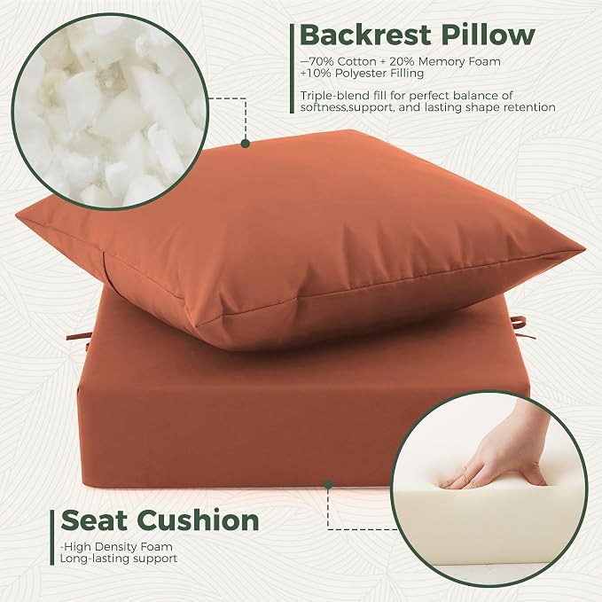 Outdoor Cushions for Patio Furniture, Outdoor Seat Cushion Set 24 x 24 x 4 Inch, Waterproof & Fade Resistant Outdoor Chair Cushions, Deep Patio Chair Cushion with Removable Cover, Spice - Image 3