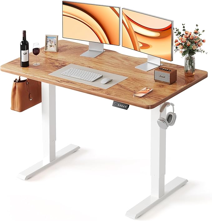 FEZIBO 48 x 24 Inchs Electric Standing Desk, Height Adjustable, Sit Stand Up, Computer Office Desk with Splice Board, White Frame/Light Rustic Top | Sit and Stand Up Adjustable Desk, Home Office Computer Desk with 3 Customizable Memory Presets by FEZIBO