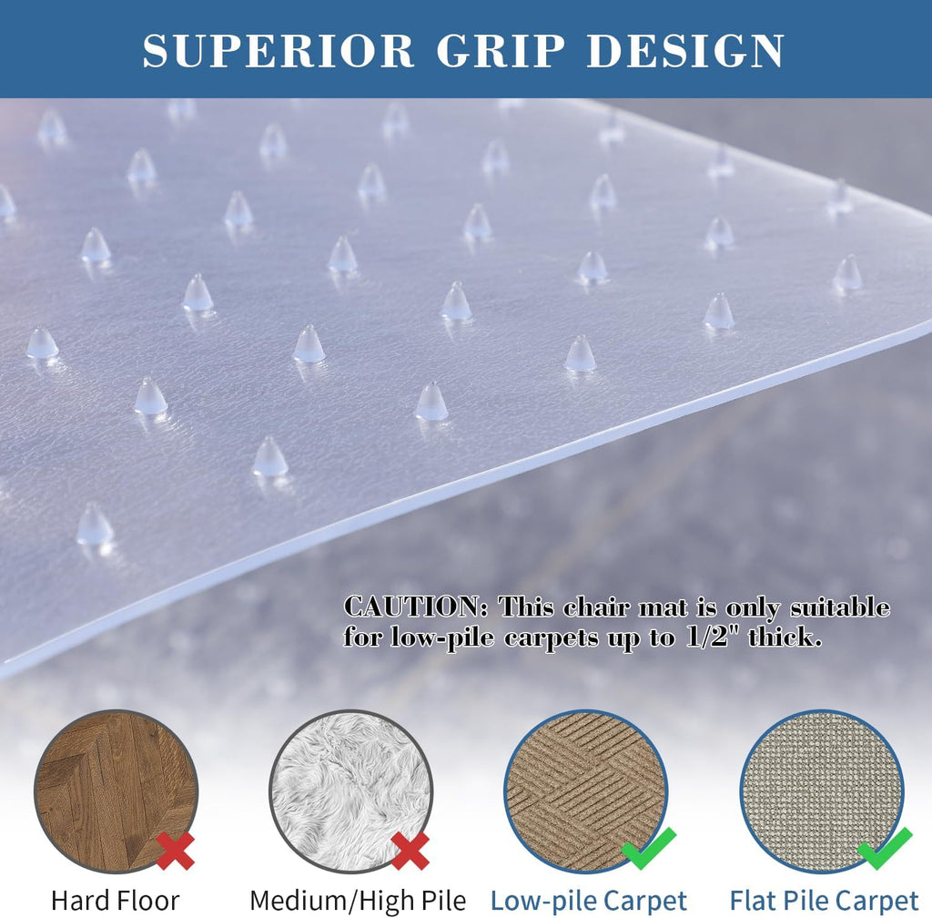 Tydle Chair Mat for Carpet, 60" x 46" Chair Mat for Carpeted Floors, Non-Slip Computer Under Desk Plastic Floor Mat for Work Gaming Chairs, Heavy Duty Carpeted Floor Protector for Home Office (Clear) - Image 3