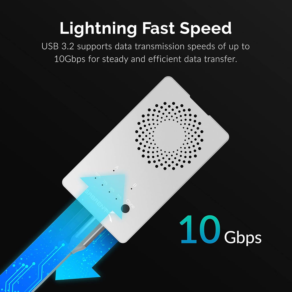 SABRENT Dual-Bay USB-C 10Gbps M.2 NVMe SSD Cloner Dock (EC-SSD2) - Image 3
