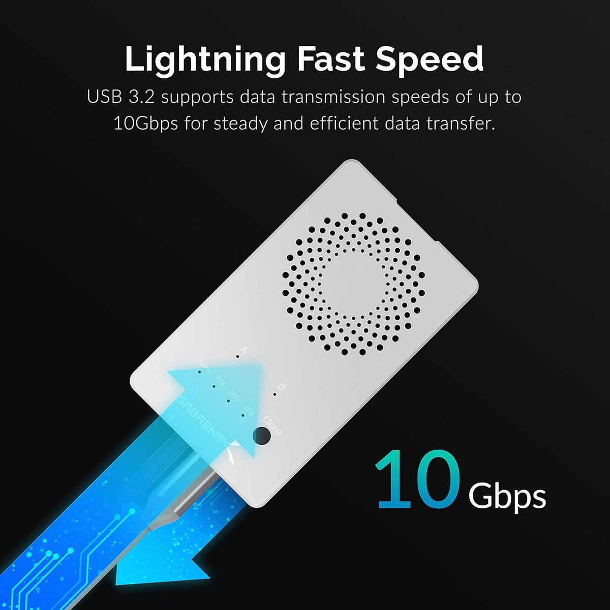 SABRENT Dual-Bay USB-C 10Gbps M.2 NVMe SSD Cloner Dock (EC-SSD2) - Image 3