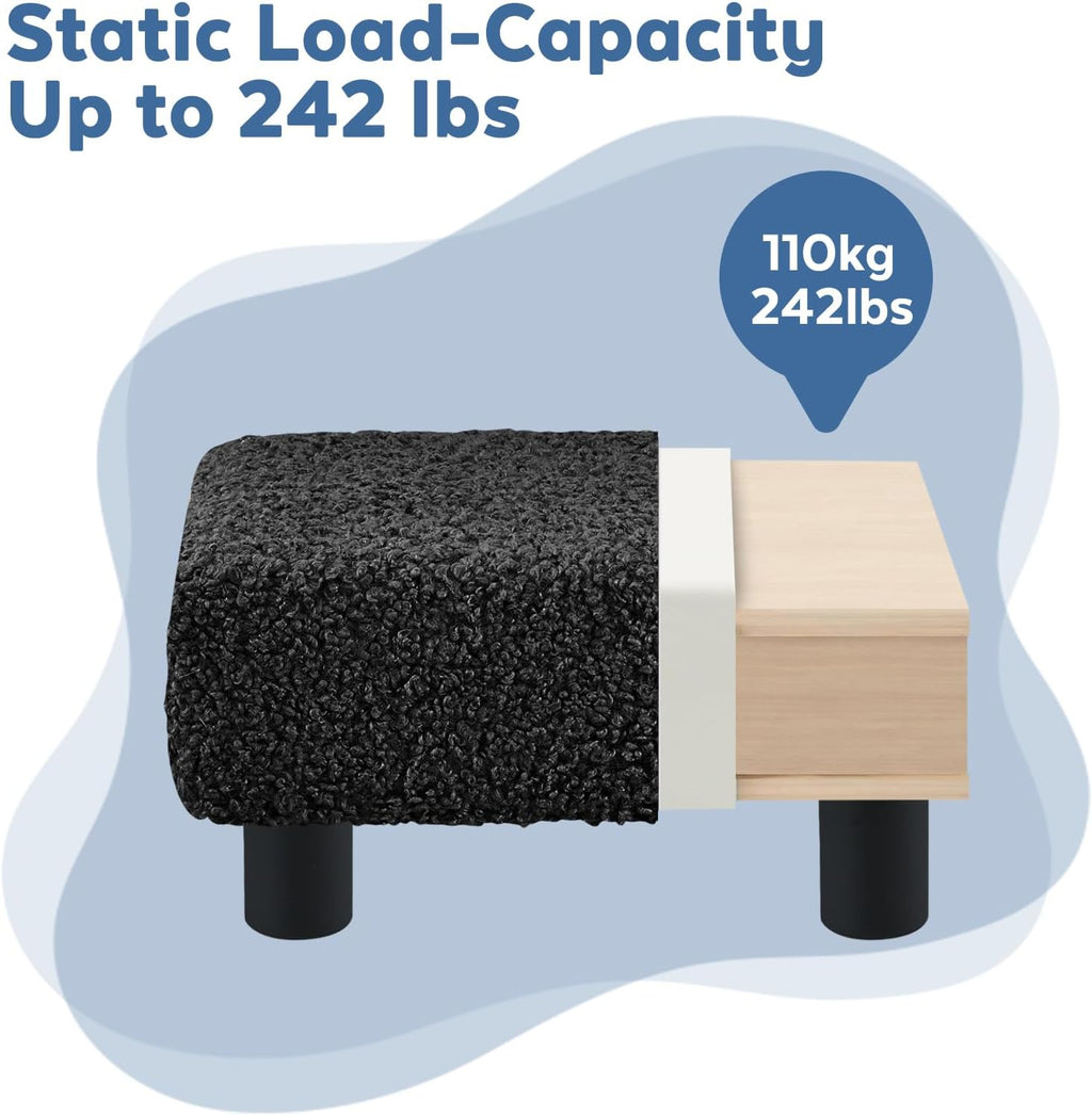 BRIAN & DANY Small Foot Stool Ottoman, Footstool with Legs, Sherpa Foot Rest for Couch, Foot Stools Small for Living Room, Bedroom and Office, Coal Black - Image 3