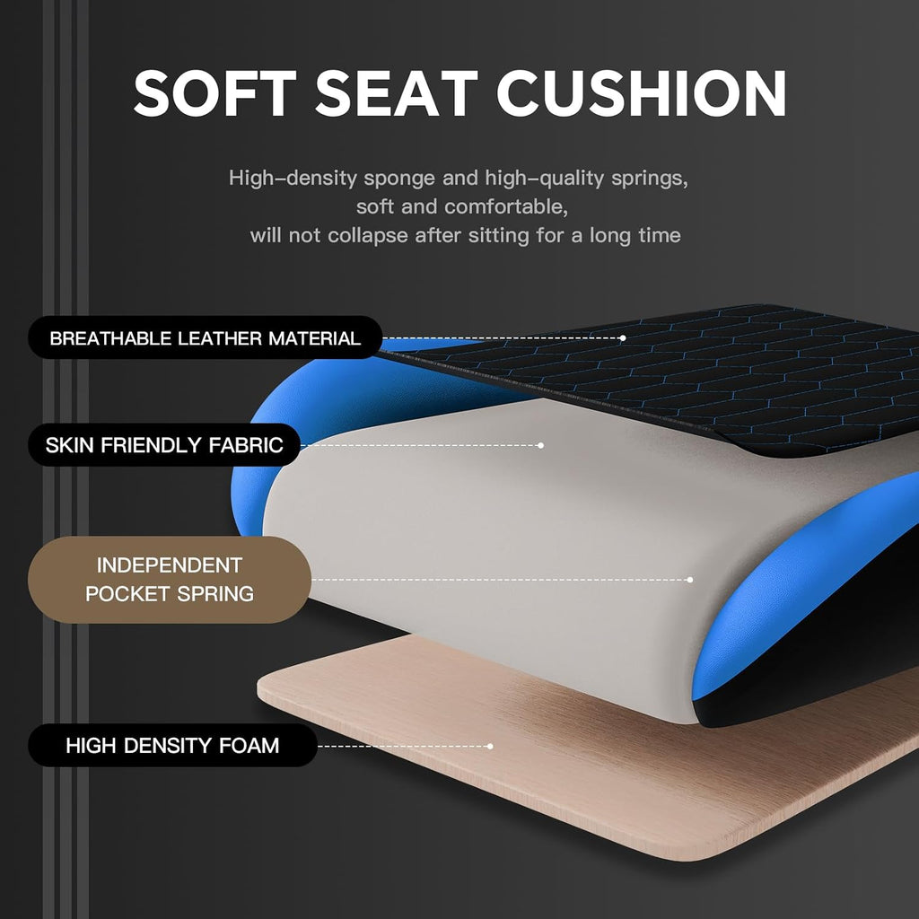 Gaming Chair with Footrest, High Back Gaming Chairs PVC Leather Ergonomic Gamer Chair with Adjustable Headrest Lumbar Support Racing Style Video Gaming Chair for Office/Home (BlackBlue) - Image 7
