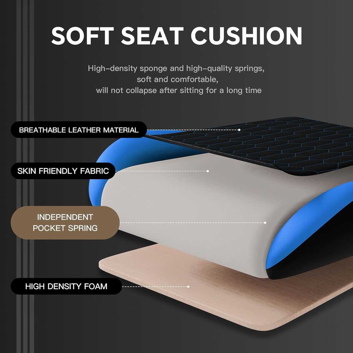 Gaming Chair with Footrest, High Back Gaming Chairs PVC Leather Ergonomic Gamer Chair with Adjustable Headrest Lumbar Support Racing Style Video Gaming Chair for Office/Home (BlackBlue) - Image 7